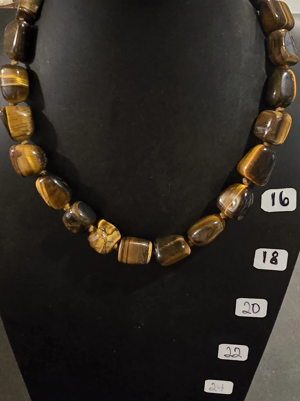 Tiger Eye Beaded Necklace - Brown Polished Stone